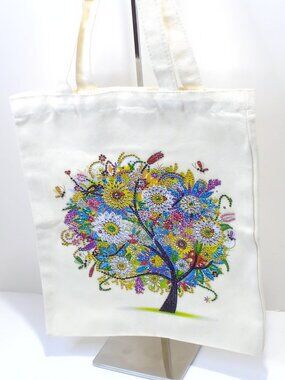 Unbranded Decorative Canvas Tote Bag with Multicolor Rhinestones